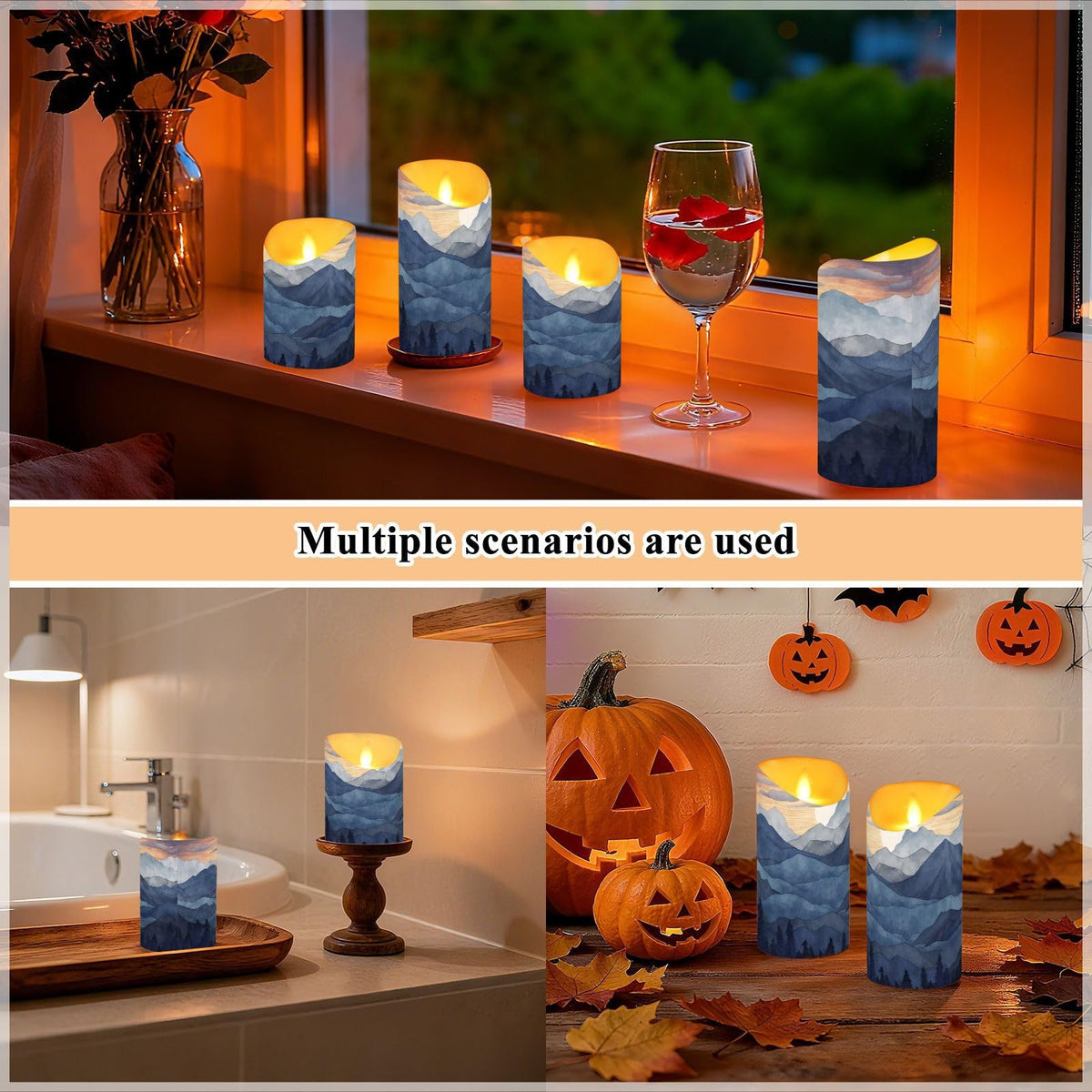 Blue Marble Flameless Candles with Remote, Set of 2 LED Battery Operated with Timer Fake Plastic Pillar Candles for Wedding Table Party Decor