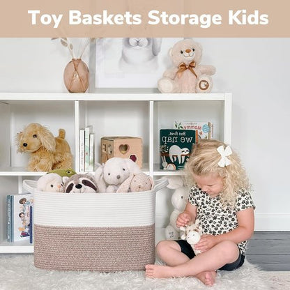 Goodpick Woven Storage Baskets - Rectangle Toy Organizer with Handles | Large 18 x 14 x 12 Inches