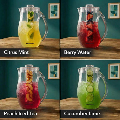 OVENTE Fruit Infusion Water Pitcher 2.5L/85Oz with Removable Lid and Infuser Rod, BPA-Free, Shatterproof Acrylic Beverage Jug for Flavor-Infused Drinks, Lemonade, Juice and Iced Tea, Clear PIA0852C