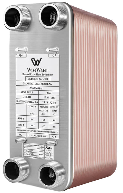 AB Plate Heat Exchanger, 5"x12" 80 Plates Water To Water Heat Exchanger, Copper/SS316L Stainless Steel Brazed Plate Heat Exchanger For Floor Heating, Water Heating, Snow Melting