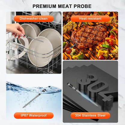 TASTYTI Wireless Meat Thermometer Digital with 4 Probes - 800FT Bluetooth Food Cooking Thermometer, Dual Sensors with NIST Certified Accuracy, Standalone Base for Kitchen Grill BBQ Oven Smoker