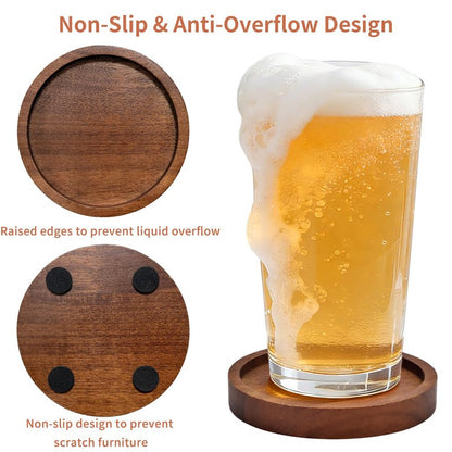 Wood Drink Coasters with Holder, Set of 4, Natural Absorbent Wooden Coasters for Drinks, Modern Rustic Farmhouse Office Bar Decor, Coffee Table Cup Coaster