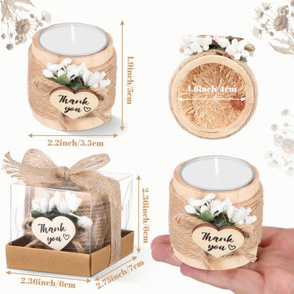 Retisee Wedding Candle Favors for Guests Bridal Shower Wood Memorial Tealight Candle Holder Thank You Gifts Handmade Candles for Wedding Baby Shower Housewarming Table Centerpiece(16 Sets)