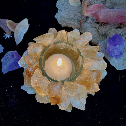 Set of 2 Natural Citrine Rough Stone Votive Candle Holder Tealight Quartz Crystal Healing Gemstone Tealight Holder Home Decor Reiki Stone