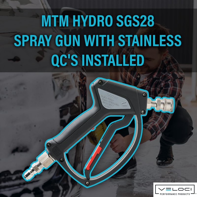 MTM Hydro SGS28 Pressure Washer Trigger Gun with Installed Stainless Steel Connection Fittings Commercial Grade