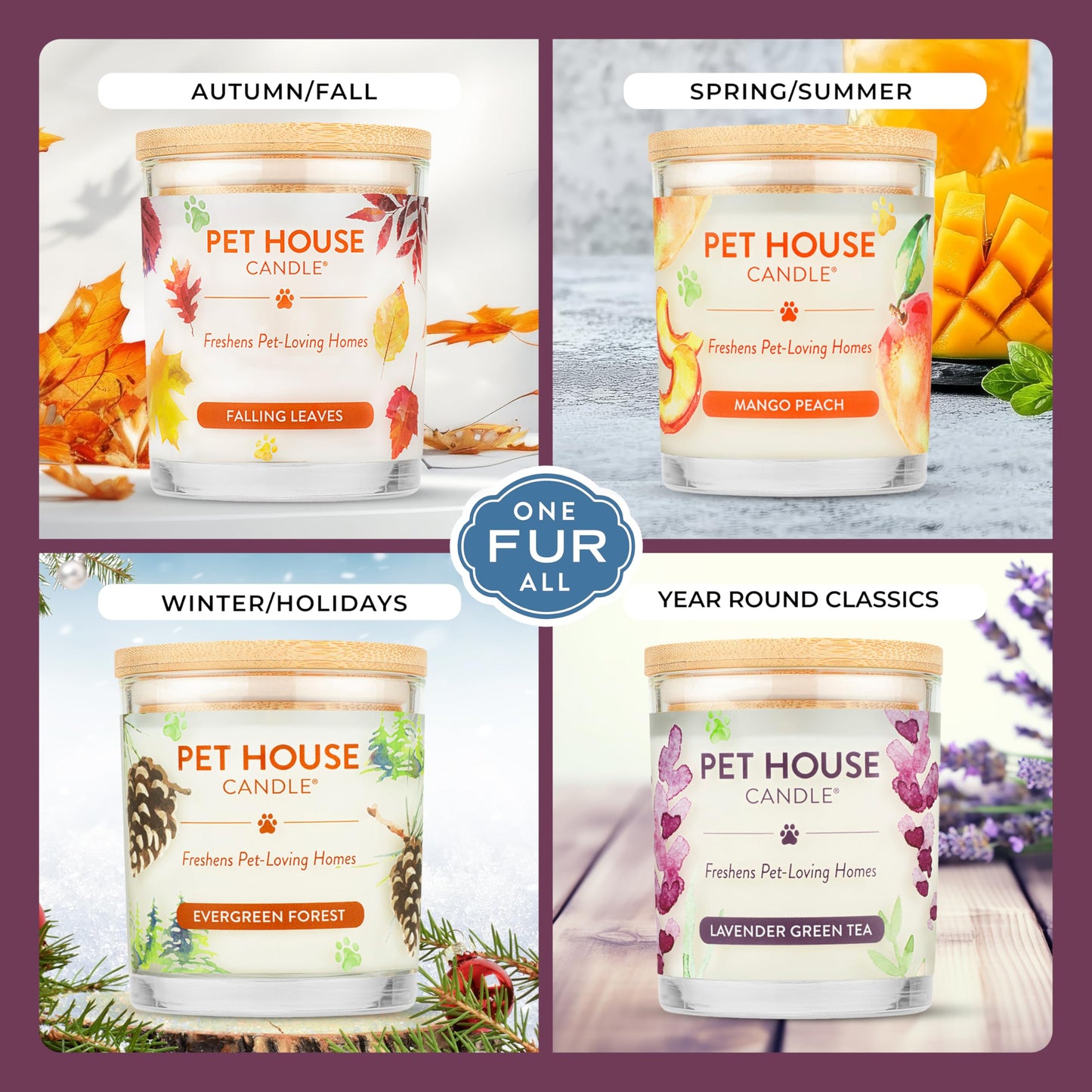 One Fur All Pet Candle 9 OZ Plant-Based Spring Candle with a 60 Hour Burn Time - BlackBerry Tea