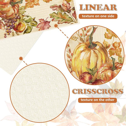 JarThenaAMCS 4Pcs Fall Swedish Kitchen Dishcloth Watercolor Pumpkin Cotton Kitchen Towel Absorbent Dish Towel for Autumn Thanksgiving Home Party Housewarming Cleaning, 7 x 8 Inch