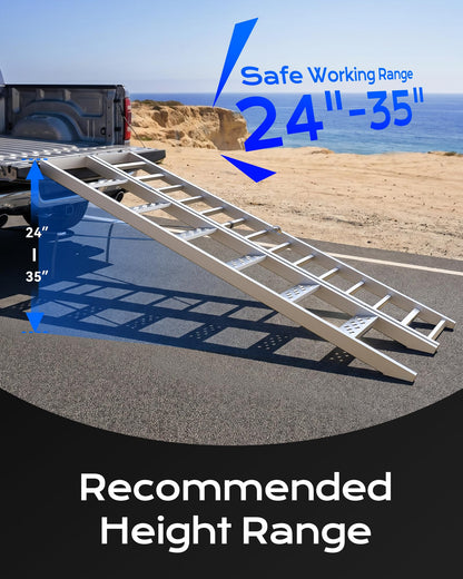 KOLOTOOL 81" Aluminum Motorcycle Loading Ramp with Walking Steps, 32.5" Wide Heavy Duty Folding Ramp for Trucks & Trailers, 900 lbs Bike Capacity & 400 lbs Person Support, Portable Loading Equipment