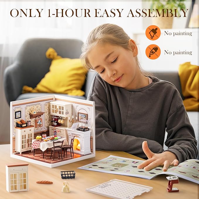 Rolife Super Creator-DIY Plastic Miniature House for Adults Mini Blocks Model Kit Building Set for Teens 8-12 DIY Crafts/Hobbies/Building Blocks Toys for Teens&ampAdults (Warm Dining Room)