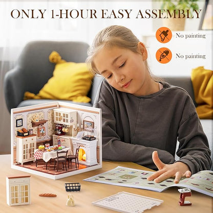 ROBOTIME Super Creator Toy Building Set DIY Miniature House Kit with LED Tiny Room Making Kit Expandable Plastic Craft Toy for Creative Play Home Decor Unique Hobby Gift (Warm Dining Room)