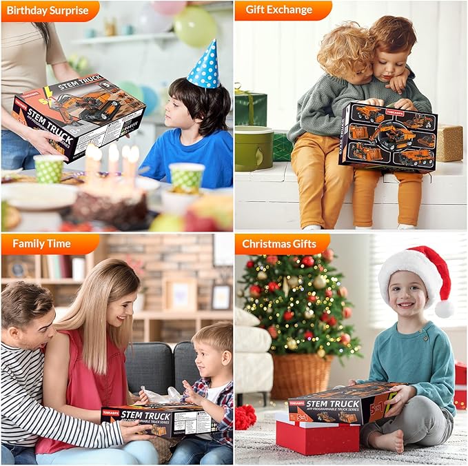 5in1 STEM Building Kits for Kids STEM Building Toys for Kid Remote &amp APP Controlled Excavator/Crane/Bulldozer/Road Roller/Dump Trucks Building Blocks Set for Boys Girls Birthday Xmas Idea Gifts