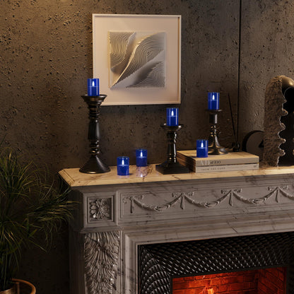 VIODAIM 12Pack Flickering Flameless LED Candles with Timer, Battery Powered - Small Pillar & Votive, Acrylic Made, Blue (2"X3")