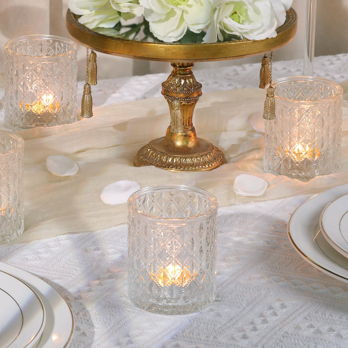 MATAHUM 12 Pcs Large Votive Candle Holders 2.8 * 3.2 inch Clear Tea Light Candle Holders Glass Candle Holder for Bridal Shower, Wedding, Table Centerpiece, Party, Home Decor