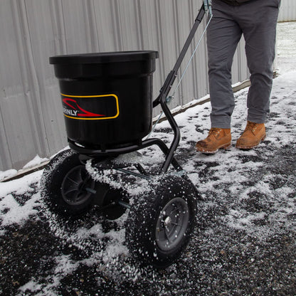Brinly P20-500BHDF-A Push Spreader with Side Deflector Kit and Hopper Grate, 50 lb. Capacity - Flat Black