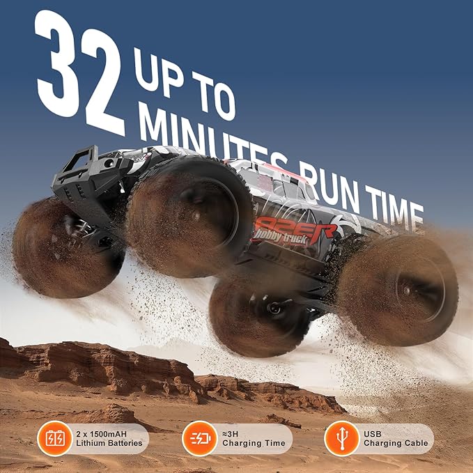 VEVOR Remote Control Car 1:14 Scale RC for Kids All Terrain 4WD Off-Road Monster Truck with 45 Wheelie &amp 2 Batteries 38 km/h High Speed Hobby Racing - Ideal Gift for 8+ Years Kids