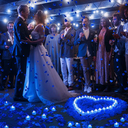 3000Pcs Blue Rose Petals with 36Pcs LED Tea Lights Candles, Romantic Gifts for Her, Special Night, Date Night Ideas, Wedding, Anniversary, Proposal