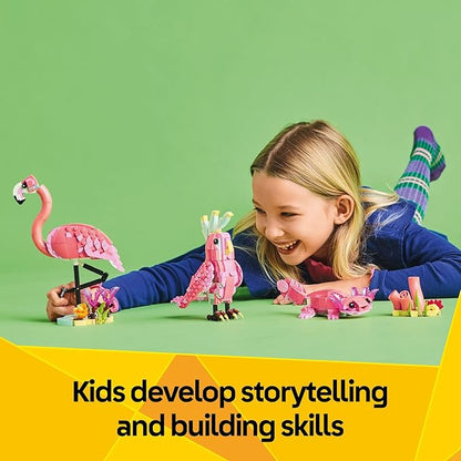 LEGO Creator 3 in 1 Wild Animals: Pink Flamingo Animal Building Toy - Playset with 3 Build Options Pink Flamingo Cockatoo or Axolotl - Learning Toy for Kids Ages 8+ - 31170