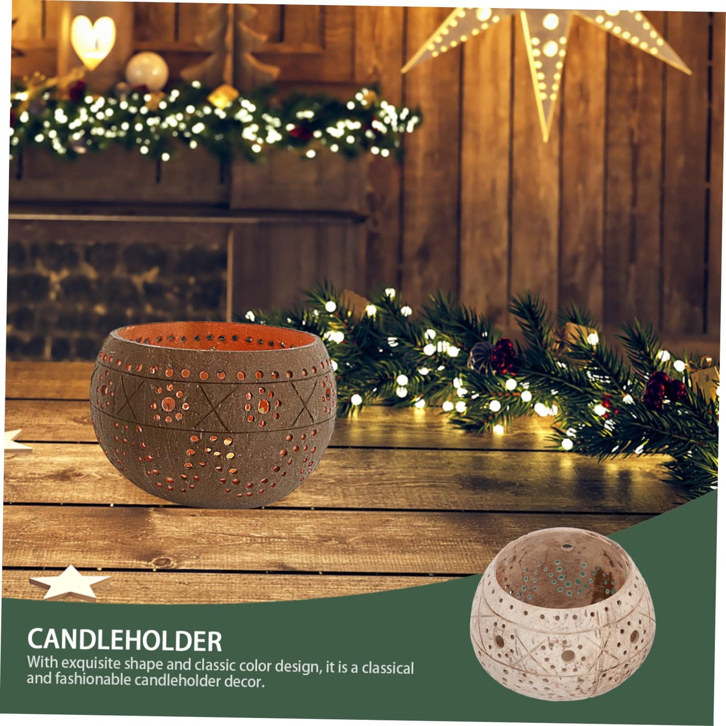 PRETYZOOM Hollow-Out Decorative Coconut Shell Candle Holder Stylish Candlestick for Home Decor Wedding Party Use