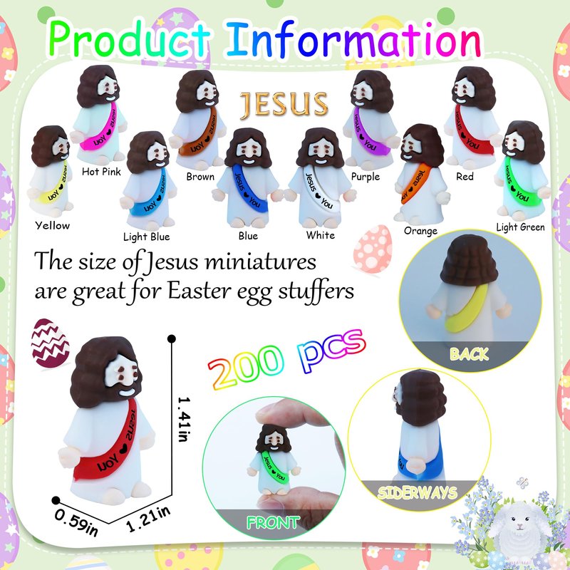 XiawaLangzhuo 50 Pack Little Jesus Figures Easter Mini Rubber Toys to Hide and Seek, Pocket Jesus Love You Miniatures Religious Party Favors Baptism Gifts Sunday School Easter Egg Stuffers (50)