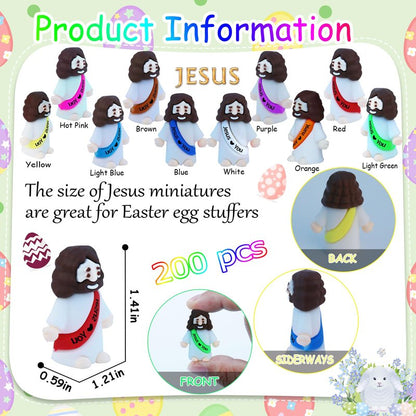 XiawaLangzhuo 50 Pack Little Jesus Figures Easter Mini Rubber Toys to Hide and Seek, Pocket Jesus Love You Miniatures Religious Party Favors Baptism Gifts Sunday School Easter Egg Stuffers (50)