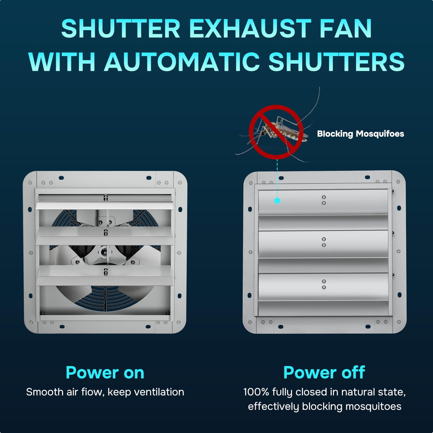 Simple Deluxe 18 Inch Wall Mounted Shutter Exhaust Fan with Temperature Controller and Power Cord Kit, Aluminum, 1400 RPM, 2000 CFM, for Greenhouse, Attic, Garage, Louvered Vent, Plant, Silver