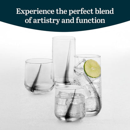 Libbey Ascent Black Ribbon Tumbler and Rocks Drinking Glasses Set of 16, Glass Drinking Glasses with Curvature, Versatile Glassware Set for Daily Use