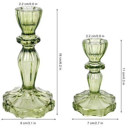 CHOCSTAY Glass Candlestick Holders Set of 3, Green Stripe Taper Candle Holders for Table Centerpiece, Home Decorations, Wedding and Party