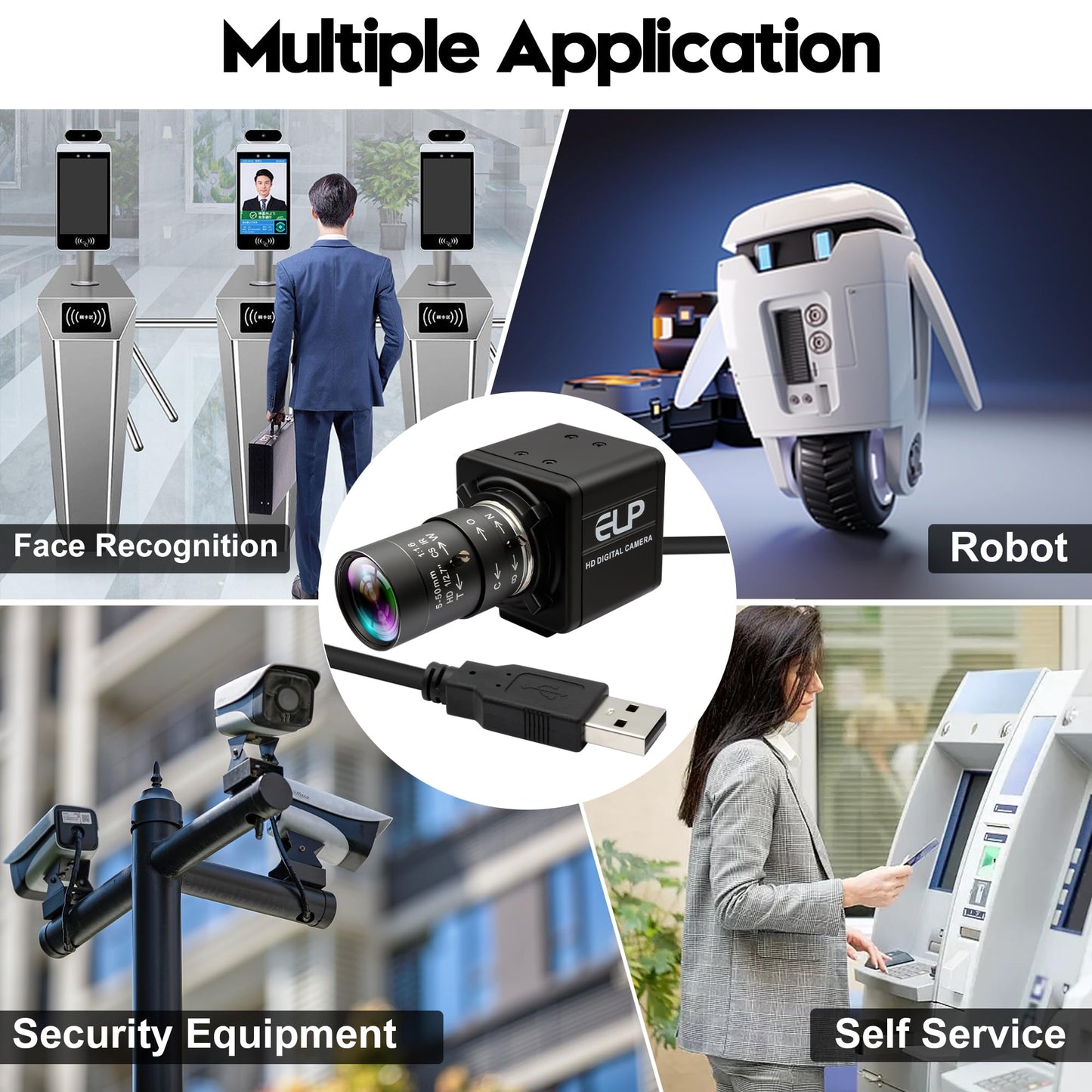 IFWATER USB Camera 16 Megapixes High Resolution 5K USB Webcam with CS Mount 5-50mm Manual Varifocus Lens Close UP OpenCV Camera Free Driver Plug and Play for Windows Linux Laptop Jetson Nano