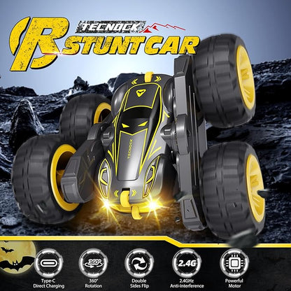 Tecnock Remote Control Car for Kids 2.4GHz RC Cars with USB-C Easy Charging 4WD Double Sided 360° Rotates and Flips RC Stunt Car Toys Gift for Boys and Girls Ages 6-8 8-12