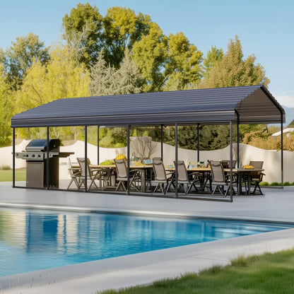 Carport 12x25 ft, Heavy Duty Car Ports Porable Garage Kit Shed Tent Shelter Metal Frame All Weather Outdoor for Boat with Removable Sidewalls, Grey