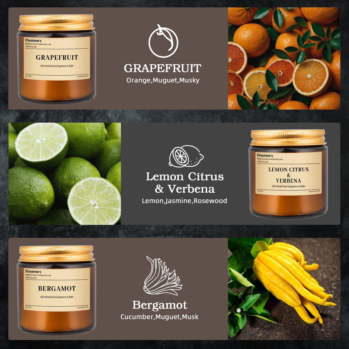 9 Pack Soy Candles for Home Scented | Grapefruit/Lemon Citrus/Bergamot Aromatherapy Candle Set in Amber Jar, Natural Scented Candles Gift for Women & Men, Birthday, Mother’s Day, Christmas