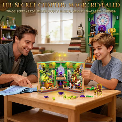 OKKIDY Magic Potion Book Nook Building Set with Light DIY Booknook Building Block kit for Home Decor Bookshelf 1033 PCS Miniature Bookend House Building Brick Toy Gift for Adult Kids Boy Girl Age 8+