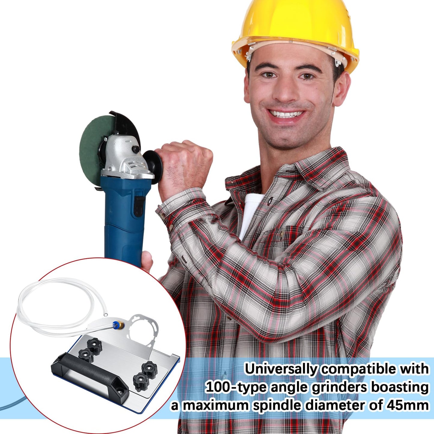 Hicarer 3 Blades Angle Grinder Stand for Tile 45° Chamfer Cutting Tile Chamfering Tool with 3 Saw Blades a Hose Angle Bracket Type 100 Grinder Holder for Ceramic Stone Cutting