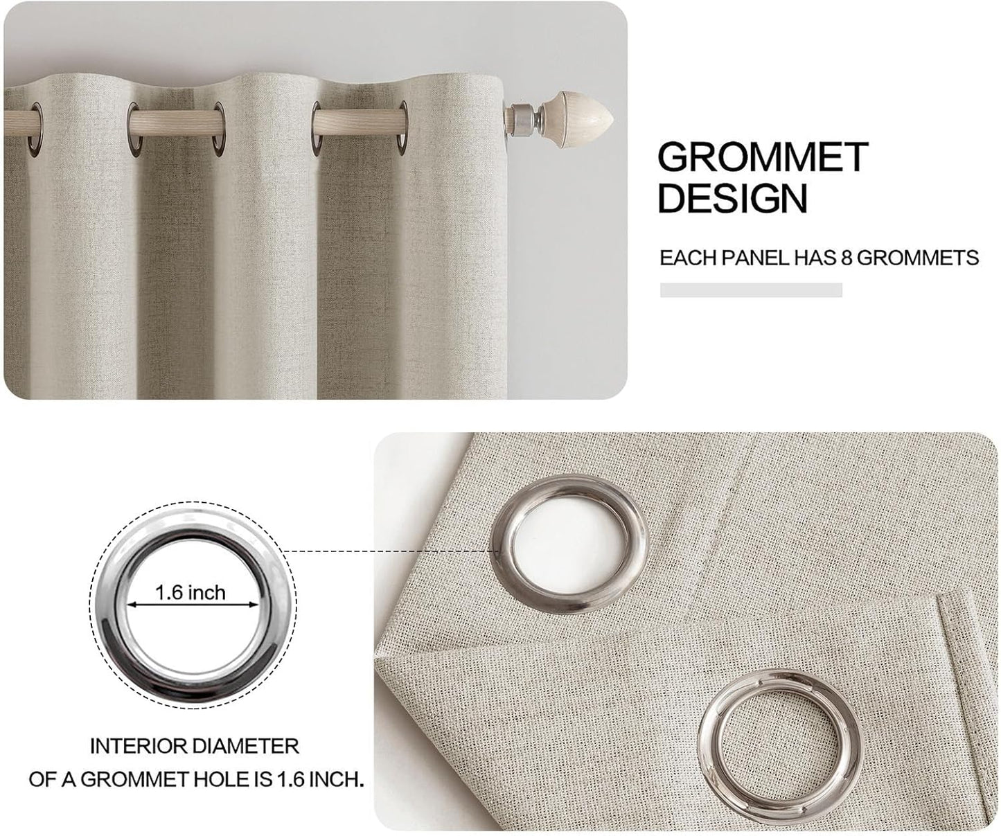 MIULEE 100% Blackout Linen Curtains - Thermal Insulated Grommet Drapes for Bedroom & Living Room | 52 x 96 Inch (2 Panels)