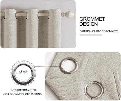 MIULEE 100% Blackout Linen Curtains - Thermal Insulated Grommet Drapes for Bedroom & Living Room | 52 x 96 Inch (2 Panels)