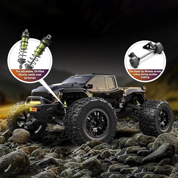 RIAARIO 1/10 Brushless RC Cars Monster Truck 50+ MPH 4WD Waterproof Carbon Fiber Black Ages 8+