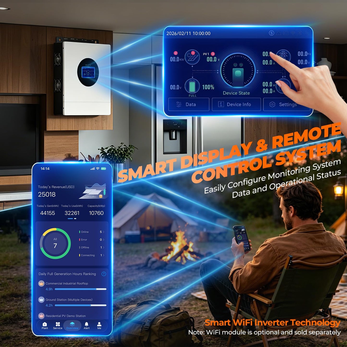 AuraSolar 8000W Hybrid Solar Inverter 48V DC to 120V/240V AC Split Phase, Pure Sine Wave Inverter Built-in MPPT 120A Charge Controller, Power Converter for Home Backup Off Grid Solar System
