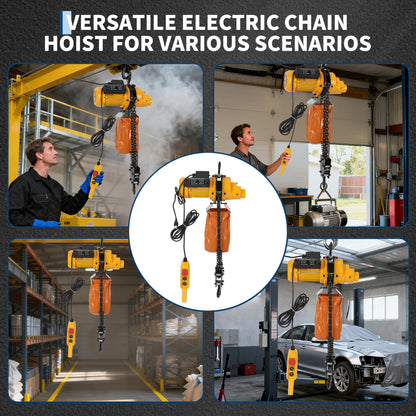 1100 lbs Electric Chain Hoist, 15 FT Lift Height, 120V Single Phase Electric Hoist, G100 Chain Fall, 10 FT Remote, Engine Lifter for Garage, Shop, Home, Overhead Chain Crane