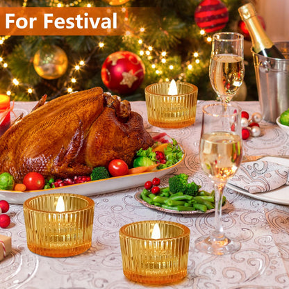 JOYIT Gold Votive Candle Holders Bulk Set of 4, Tealight Candle Holder for Wedding Table Centerpiece, Glass Small Candle Holders for Birthday Party, Valentine's Day, Home Decor (2''X 1.4'')