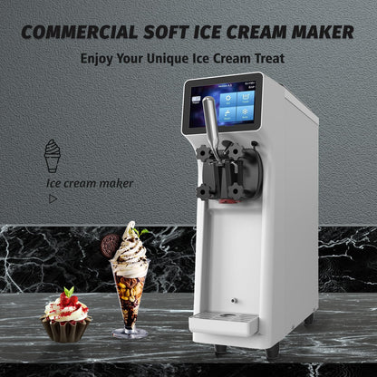 AnyDoor Commercial Ice Cream Maker Machine 1000W 2.7 to 4 Gal/H Single Flavor Soft Serve Ice Cream Machine Pre-cooling Auto Clean LCD Touch Screen Soft Serve Maker for Snack Bar Restaurants