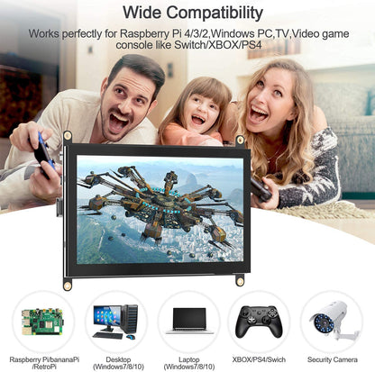 HMTECH 7 Inch Raspberry Pi Screen Touchscreen Monitor 1024x600 HDMI Monitor 16:9 IPS Screen Display for Raspberry Pi 5/4/3/2/Zero/B/B+ Win10/8/7, Free-Driver