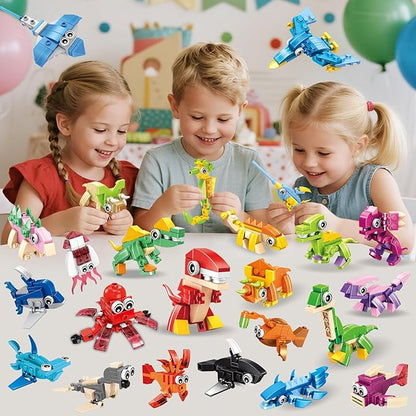 24 Party Favors Kids Building Blocks Dinosaur Sea Animals Pool Party Favors Building Set for Birthday Classroom PrizesGoodies Bag Filling Gift for Boys and Girls Ages 6-12