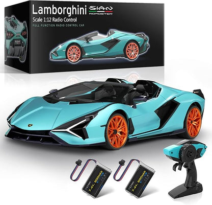 MIEBELY Lamborghini Remote Control Car 1:12 Scale Lambo Toy Car 2 X 7.4V 900mAh Officially Licensed 12Km/h Fast Rc Cars with Led Light 2.4Ghz Model Car for Adult Boys Girls Birthday Ideas Gift - Blue