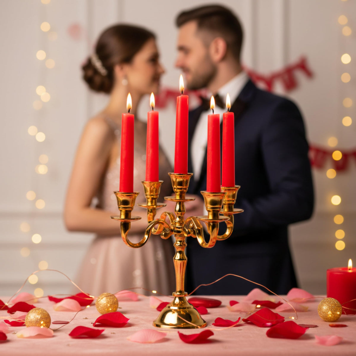 Rely+ 5 Arm Baby Candelabra Gold Glossy 8 Inch Taper Candle Holders Gothic Decorations Candlesticks Holder Home Decor Wedding Parties Centerpiece for Dining Table