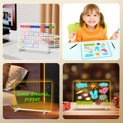LED Note Board with 8 Colors 6 Modes -13.7"X10" Acrylic Dry Erase Board, Led Drawing Board Includes Adapter, 14 Markers, Tracing Paper, Sketching Gifts for Kids/Girls/Teens