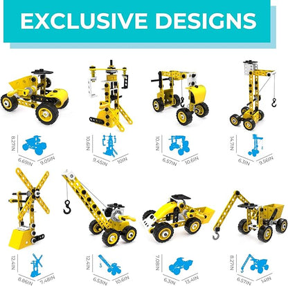 STEM Toys Kids Building Toys – 100 Piece 8-in-1 DIY Learning Construction Toy Set Educational Kids Building Toys for Boys and Girls Mechanical Engineering Gifts Sets for Ages 5 6 7 8 9 + Years Old