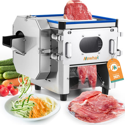 Newhai 2 In 1 Commercial Meat Cutter Machine, 5mm Electric Meat Slicer, Food Vegetable Slicer Shredder, 850W 110volt for Home Kitchen Small Restaurant