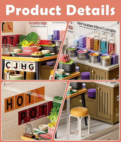 Hot Pot Restaurant Miniature Model Kit - Unique Asian Food Theme DIY Building Set Highly Detailed Stove &amp Tableware Fun Collectible for Model Enthusiasts