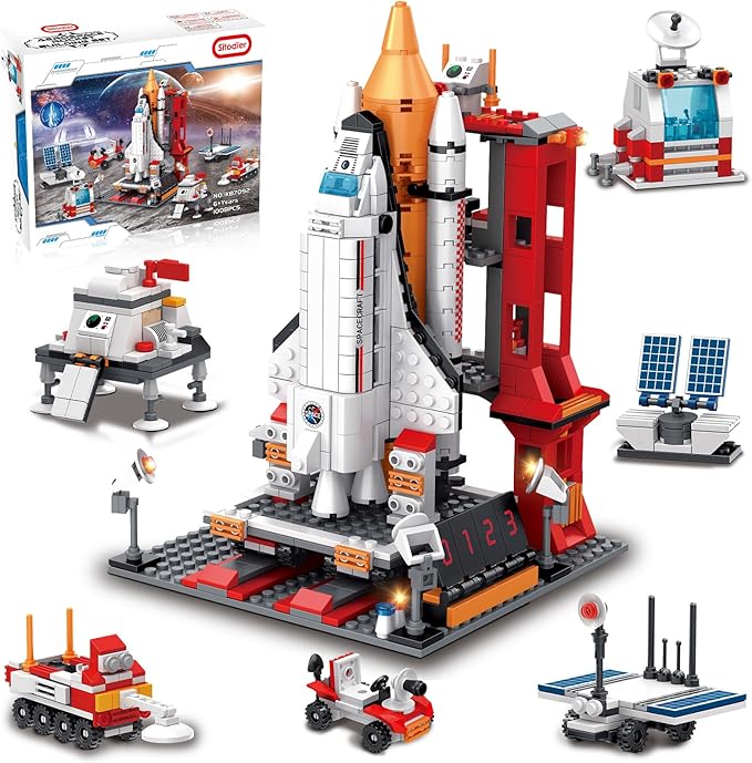 Space Exploration Shuttle Toys for 8-12 and 8-14 Years Boys Kids 1008pcs 7 Models Aerospace Building Set with Heavy Transport Rocket and Launcher Educational Construction Toy