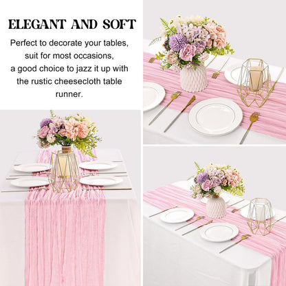 6 Pieces Pink Easter Spring 10FT Cheesecloth Table Runner Boho Gauze Fabric Table Runner Rustic Sheer Runner for Wedding Birthday Baby Shower Party Boho Table Decoration（Pink）